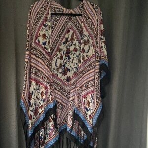 Floral Patterned Kimono with Fringe